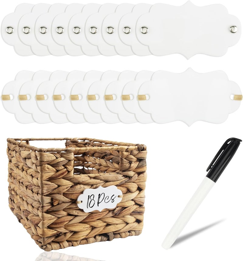 Temlum 18 Pcs Acrylic Basket Labels, Storage Tags with Chalk Marker Removable Label for Wire, Wicker, Woven Baskets & Pantry Storage (Wavy Shape 02, White) - Image 1